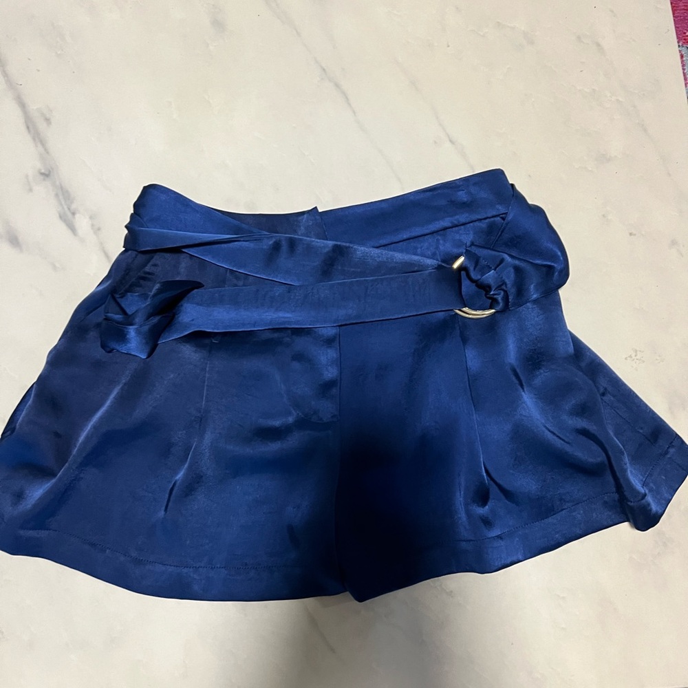 Satin Blue Wrap Shorts